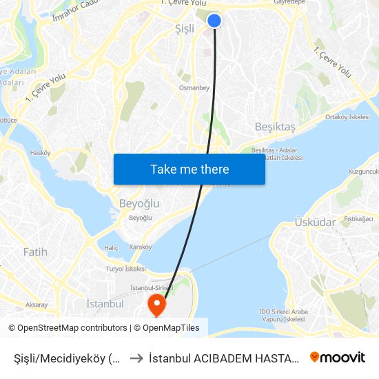 Şişli/Mecidiyeköy (M2) to İstanbul  ACIBADEM HASTANESİ map