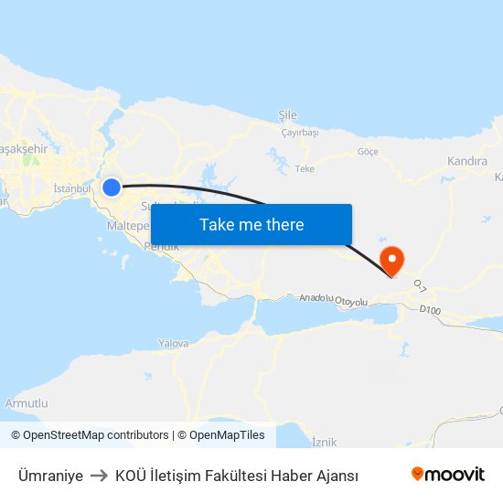 Ümraniye to KOÜ İletişim Fakültesi Haber Ajansı map