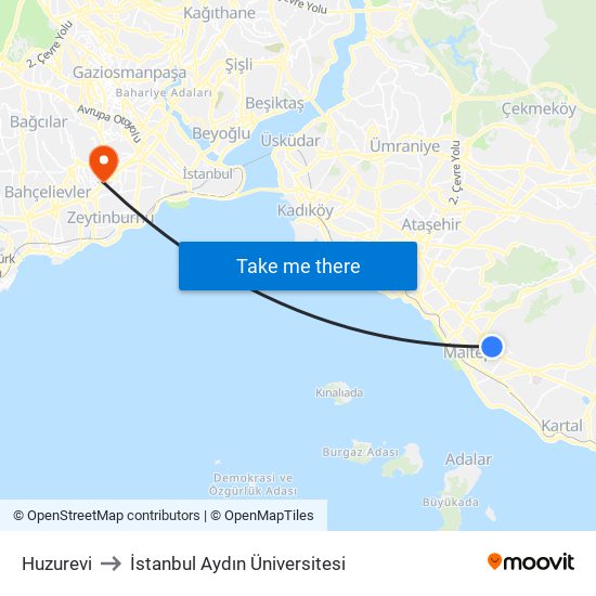 Huzurevi to İstanbul Aydın Üniversitesi map