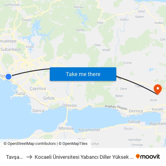 Tavşantepe to Kocaeli Üniversitesi Yabancı Diller Yüksek Okulu    - @KOUgoygoy map