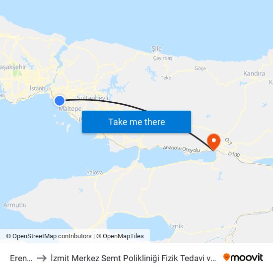 Erenköy to İzmit Merkez Semt Polikliniği Fizik Tedavi ve Rehabilitasyon map