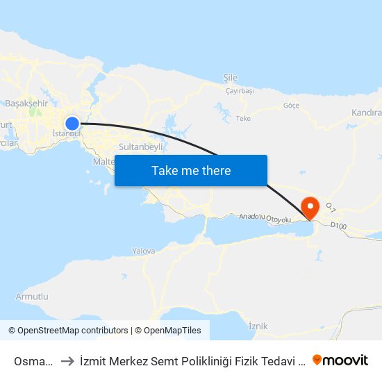 Osmanbey to İzmit Merkez Semt Polikliniği Fizik Tedavi ve Rehabilitasyon map