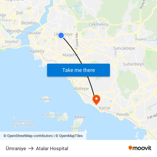 Ümraniye to Atalar Hospital map