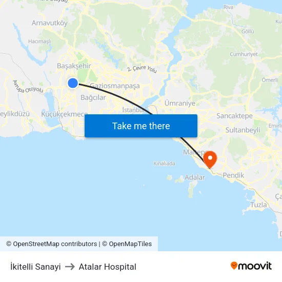 İkitelli Sanayi to Atalar Hospital map