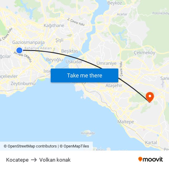 Kocatepe to Volkan konak map