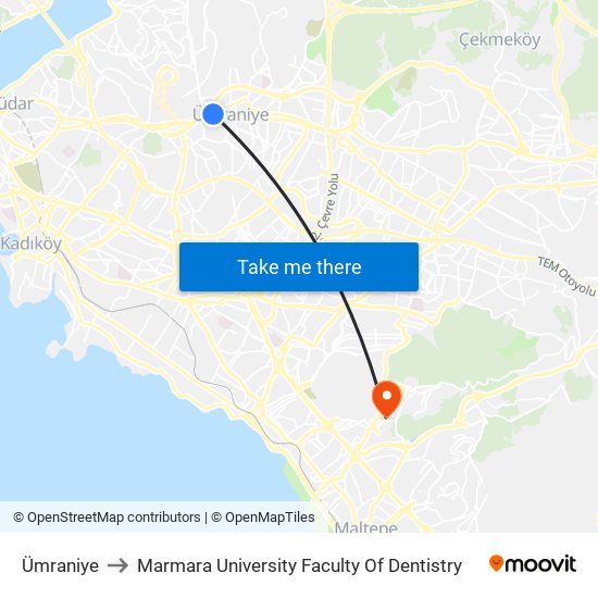 Ümraniye to Marmara University Faculty Of Dentistry map