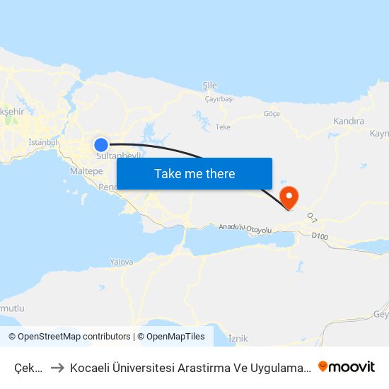 Çekmeköy to Kocaeli Üniversitesi Arastirma Ve Uygulama Hastanesi Genel Cerrahi Yoğun Bakim map