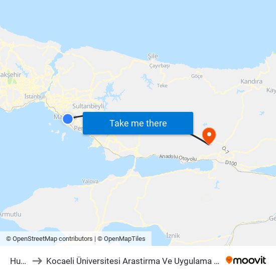 Huzurevi to Kocaeli Üniversitesi Arastirma Ve Uygulama Hastanesi Genel Cerrahi Yoğun Bakim map