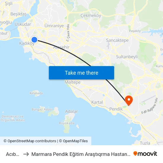Acıbadem to Marmara Pendik Eğitim Araştıqrma Hastanesi Askom / Hasta Yatış map