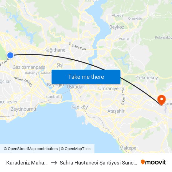 Karadeniz Mahallesi to Sahra Hastanesi Şantiyesi Sancaktep map