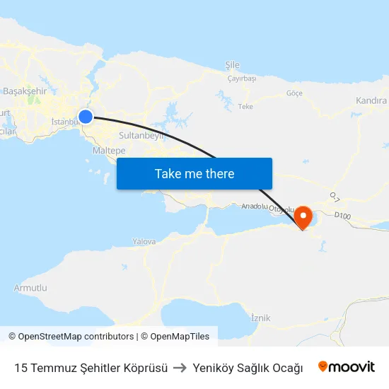 15 Temmuz Şehitler Köprüsü to Yeniköy Sağlık Ocağı map