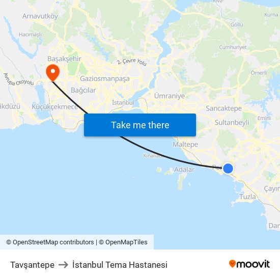 Tavşantepe to İstanbul Tema Hastanesi map