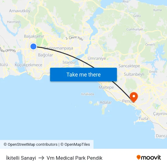 İkitelli Sanayi to Vm Medical Park Pendik map
