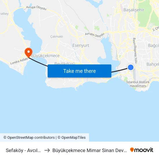 Sefaköy - Avcılar Yönü to Büyükçekmece Mimar Sinan Devlet Hastanesi map