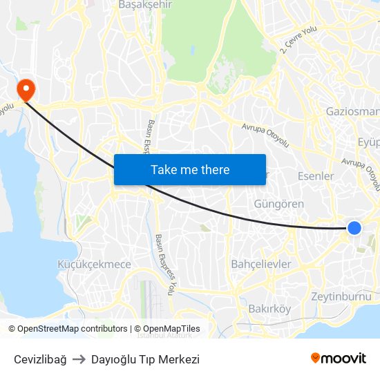 Cevizlibağ to Dayıoğlu Tıp Merkezi map