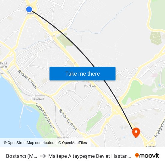 Bostancı (M4) to Maltepe Altayçeşme Devlet Hastanesi map