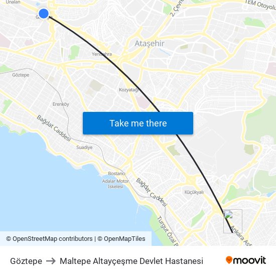 Göztepe to Maltepe Altayçeşme Devlet Hastanesi map