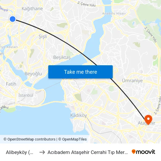 Alibeyköy (M7) to Acıbadem Ataşehir Cerrahi Tıp Merkezi map