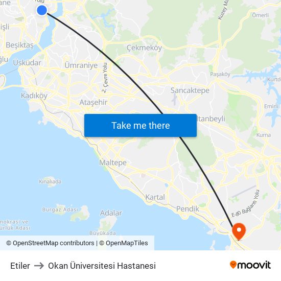 Etiler to Okan Üniversitesi Hastanesi map