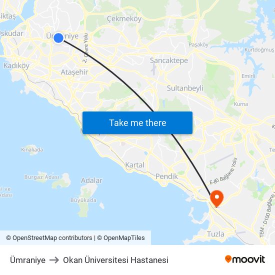 Ümraniye to Okan Üniversitesi Hastanesi map