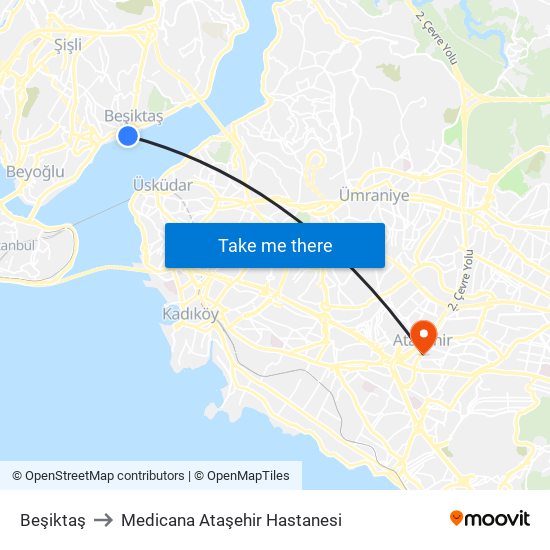 Beşiktaş to Medicana Ataşehir Hastanesi map
