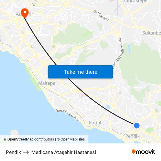 Pendik to Medicana Ataşehir Hastanesi map