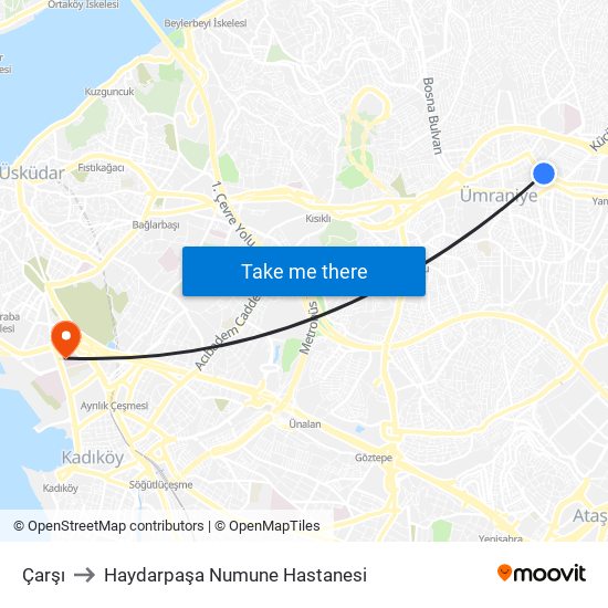 Çarşı to Haydarpaşa Numune Hastanesi map