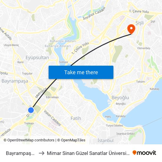 Bayrampaşa-Maltepe to Mimar Sinan Güzel Sanatlar Üniversitesi Bomonti Kampüsü map