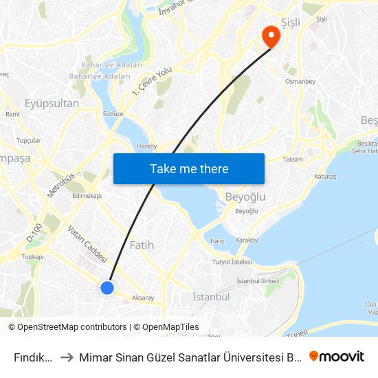 Fındıkzade to Mimar Sinan Güzel Sanatlar Üniversitesi Bomonti Kampüsü map