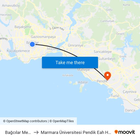 Bağcılar Meydan (M1b) to Marmara Üniversitesi Pendik Eah Hematoloji Onkoloji Ek Binası map