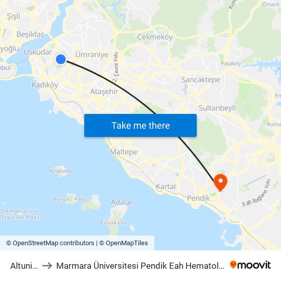 Altunizade to Marmara Üniversitesi Pendik Eah Hematoloji Onkoloji Ek Binası map