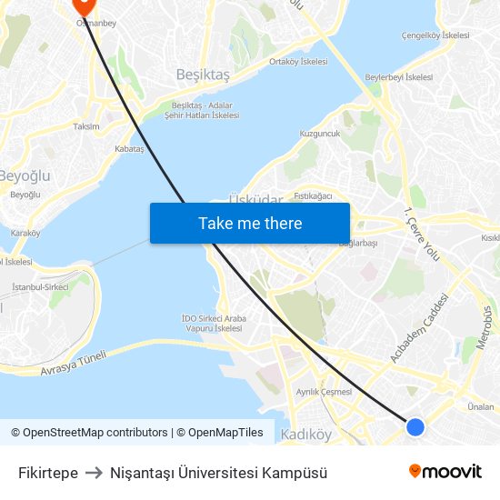 Fikirtepe to Nişantaşı Üniversitesi Kampüsü map
