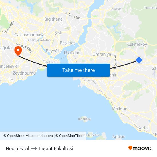 Necip Fazıl to İnşaat Fakültesi map