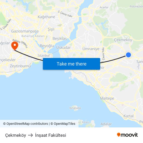 Çekmeköy to İnşaat Fakültesi map