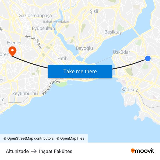 Altunizade to İnşaat Fakültesi map