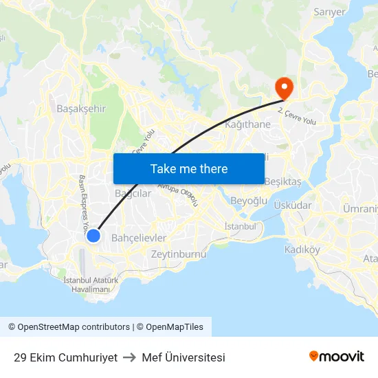29 Ekim Cumhuriyet to Mef Üniversitesi map