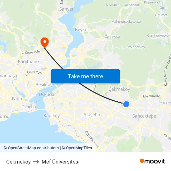 Çekmeköy to Mef Üniversitesi map