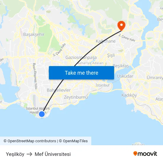 Yeşilköy to Mef Üniversitesi map