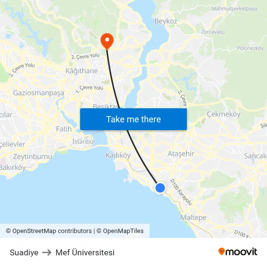 Suadiye to Mef Üniversitesi map