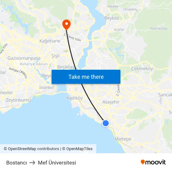 Bostancı to Mef Üniversitesi map