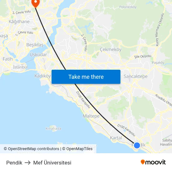 Pendik to Mef Üniversitesi map
