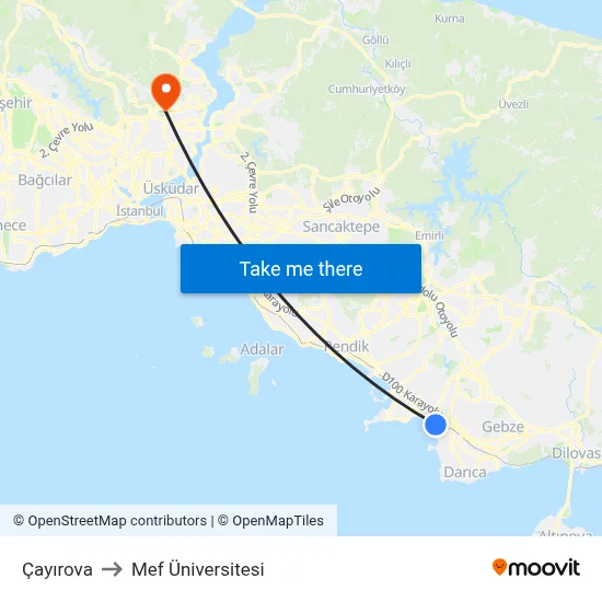 Çayırova to Mef Üniversitesi map