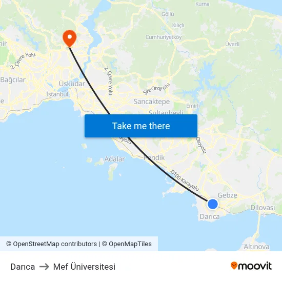 Darıca to Mef Üniversitesi map
