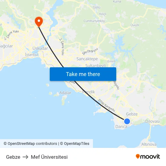 Gebze to Mef Üniversitesi map
