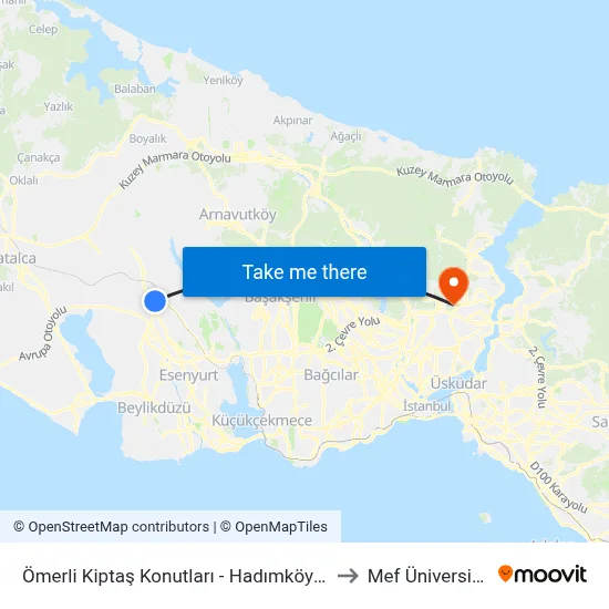 Ömerli Kiptaş Konutları - Hadımköy Yönü to Mef Üniversitesi map