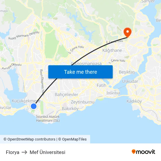 Florya to Mef Üniversitesi map