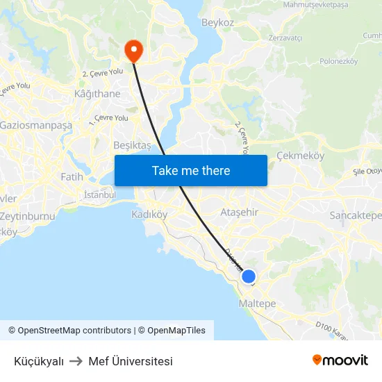 Küçükyalı to Mef Üniversitesi map
