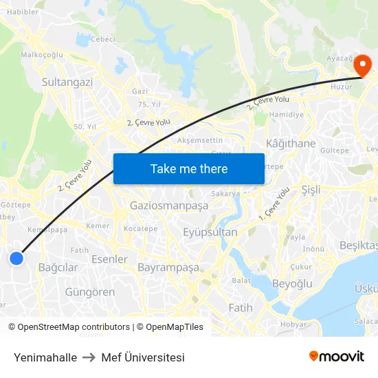 Yenimahalle to Mef Üniversitesi map