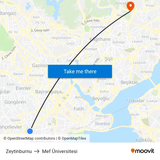 Zeytinburnu to Mef Üniversitesi map