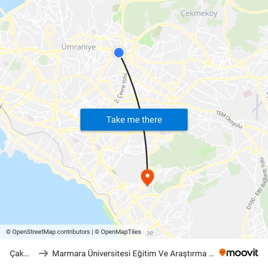 Çakmak to Marmara Üniversitesi Eğitim Ve Araştırma Hastanesi map